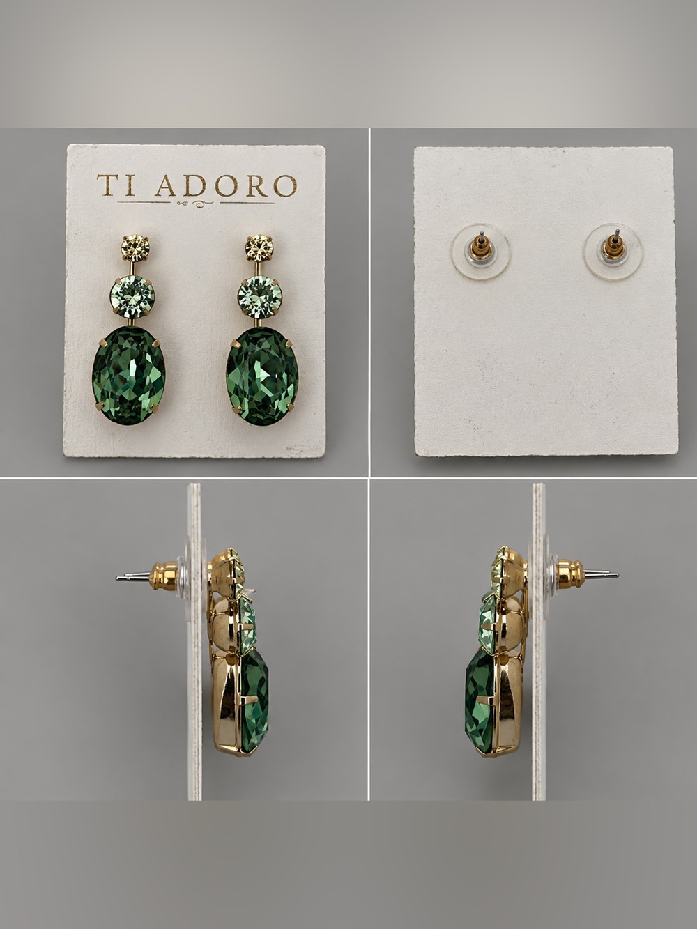 Ti Adoro Green Swarovski Crystal Drop Earrings with Gold Accents - Picture 3 of 3